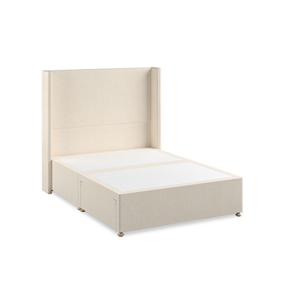 Penzance Double 2 Drawer Divan Bed with Winged Headboard in Venice Fabric - Cream 2