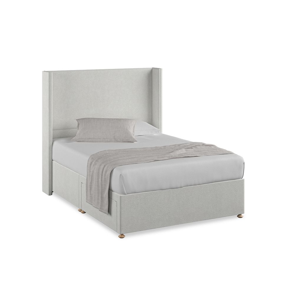 Penzance Double 2 Drawer Divan Bed with Winged Headboard in Venice Fabric - Silver 1