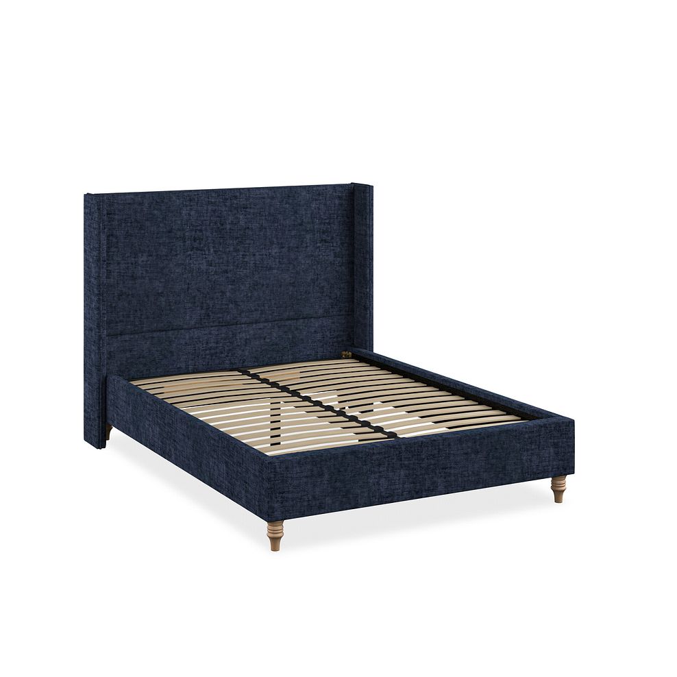 Penzance Double Bed with Winged Headboard in Brooklyn Fabric - Hummingbird Blue 2
