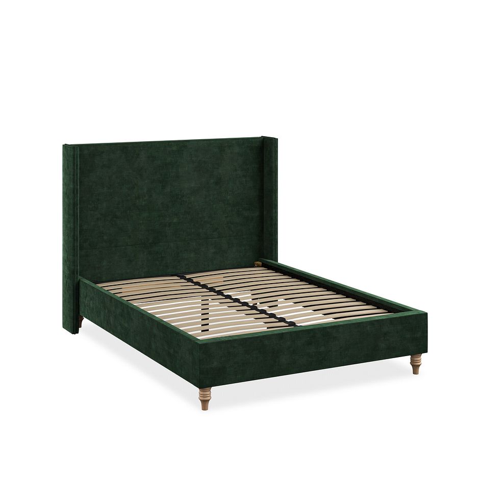 Penzance Double Bed with Winged Headboard in Heritage Velvet - Bottle Green 2
