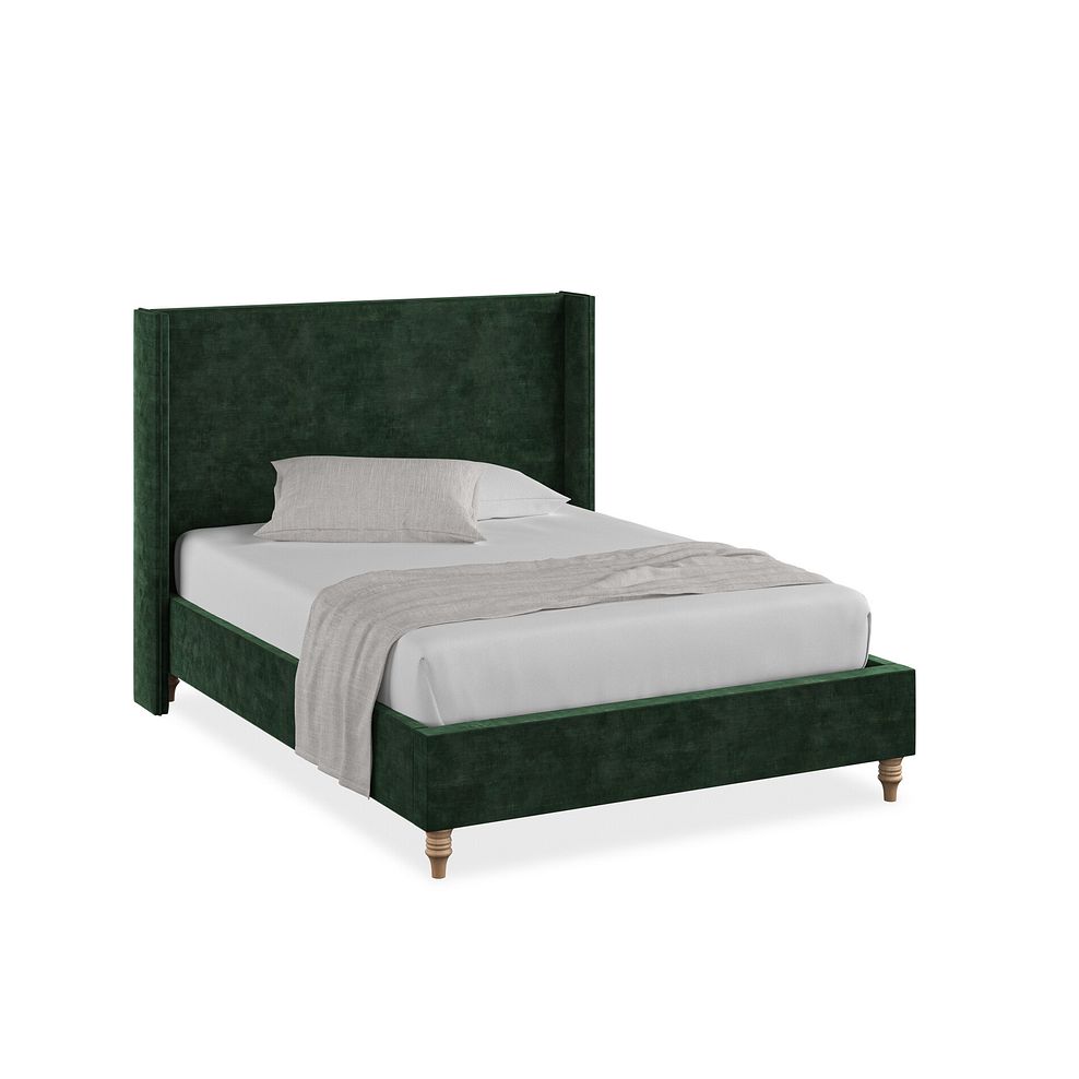 Penzance Double Bed with Winged Headboard in Heritage Velvet - Bottle Green 1