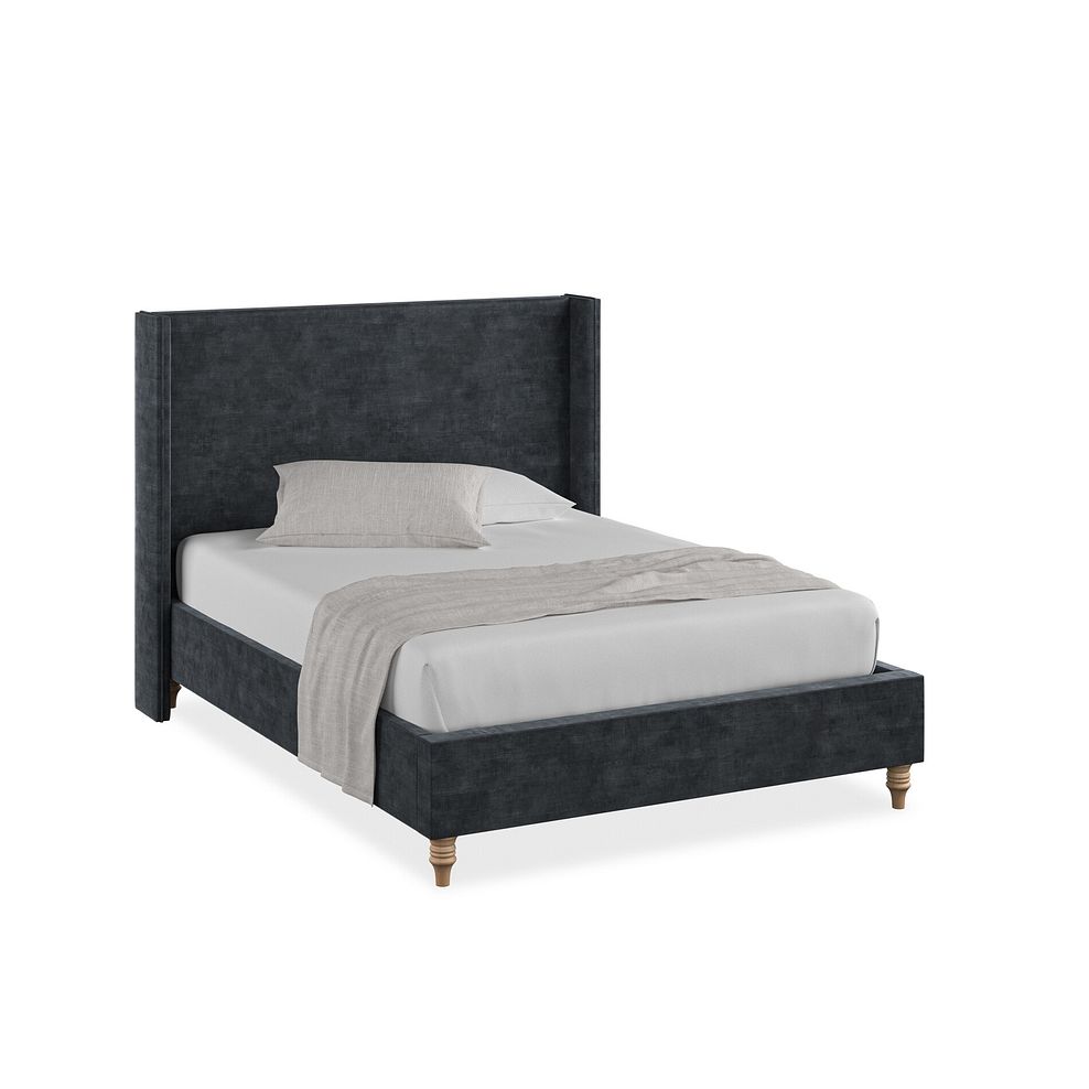 Penzance Double Bed with Winged Headboard in Heritage Velvet - Charcoal 1