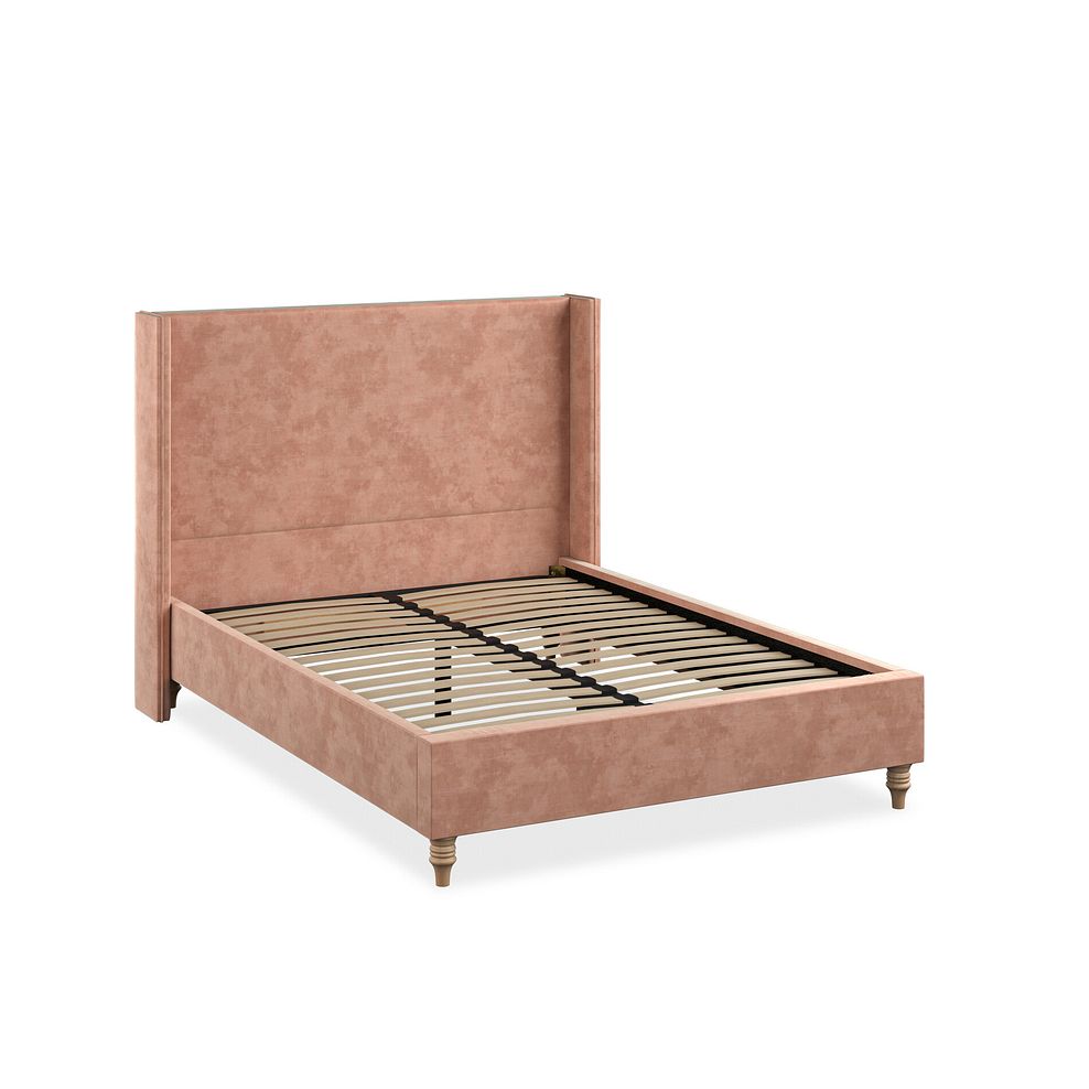 Penzance Double Bed with Winged Headboard in Heritage Velvet - Powder Pink 2