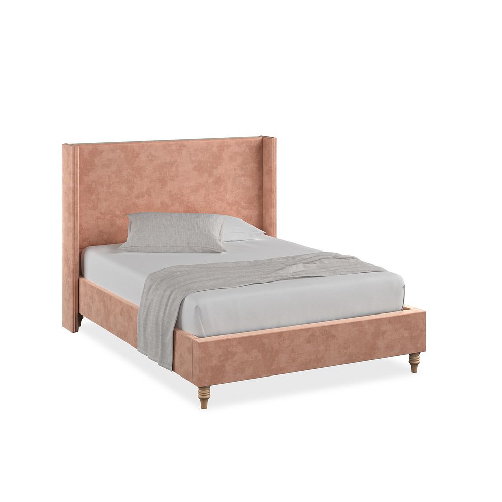Penzance Double Bed with Winged Headboard in Heritage Velvet - Powder Pink 1