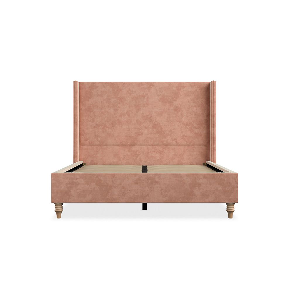 Penzance Double Bed with Winged Headboard in Heritage Velvet - Powder Pink 3