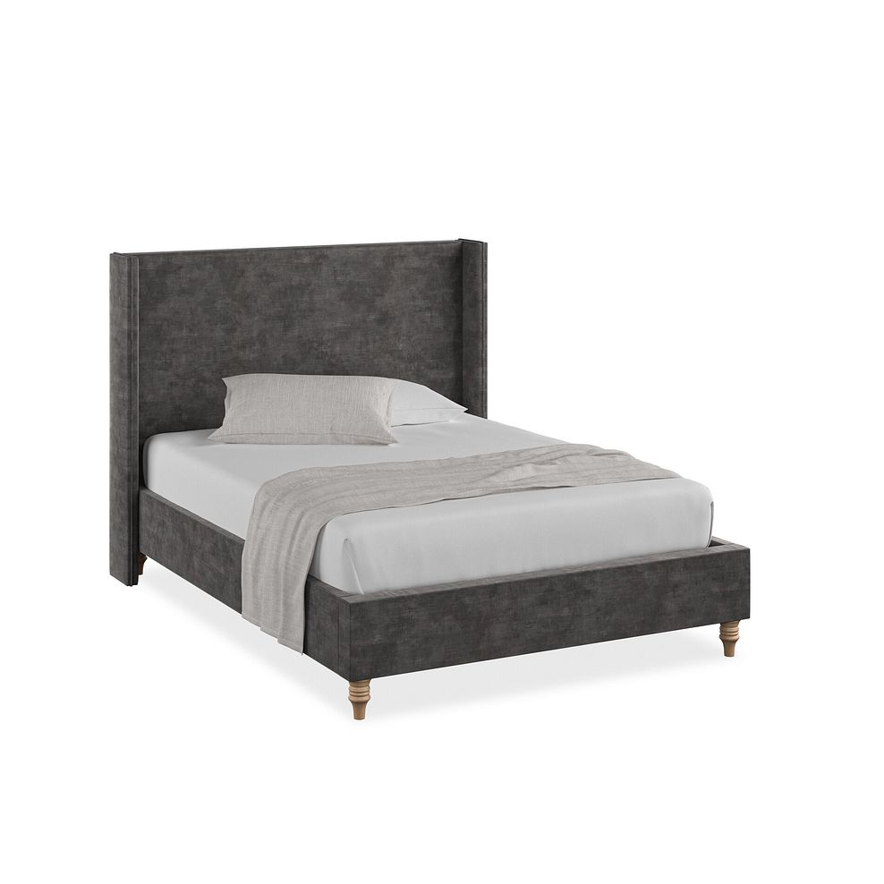 Penzance Double Bed with Winged Headboard in Heritage Velvet - Steel 1