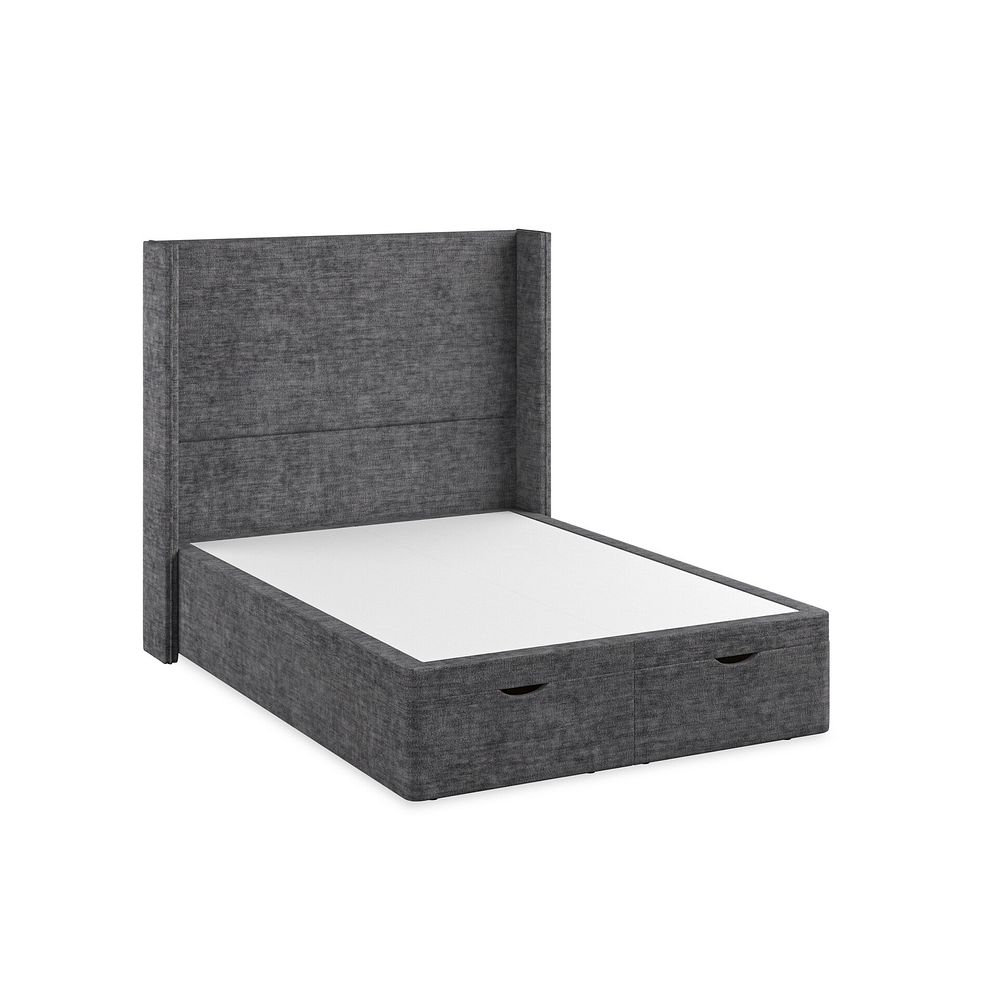 Penzance Double Storage Ottoman Bed with Winged Headboard in Brooklyn Fabric - Asteroid Grey 2