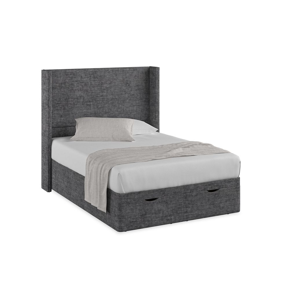Penzance Double Storage Ottoman Bed with Winged Headboard in Brooklyn Fabric - Asteroid Grey 1