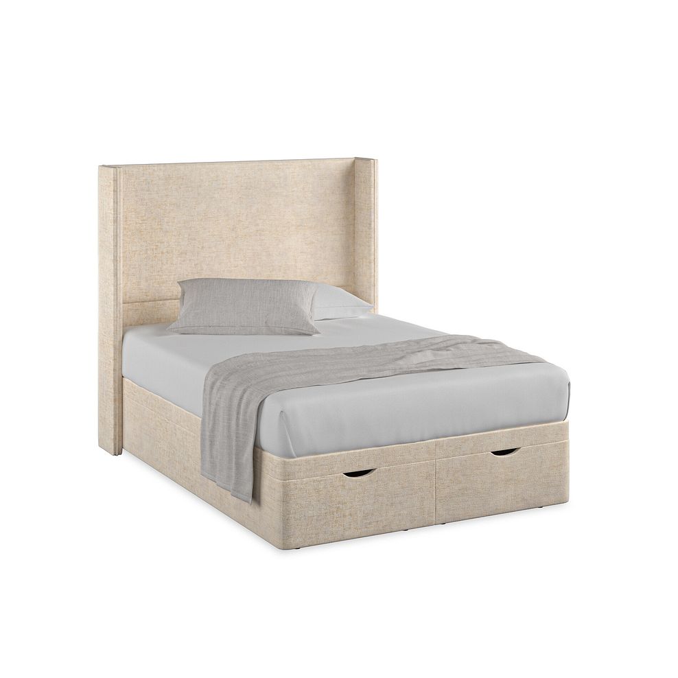 Penzance Double Storage Ottoman Bed with Winged Headboard in Brooklyn Fabric - Eggshell 1