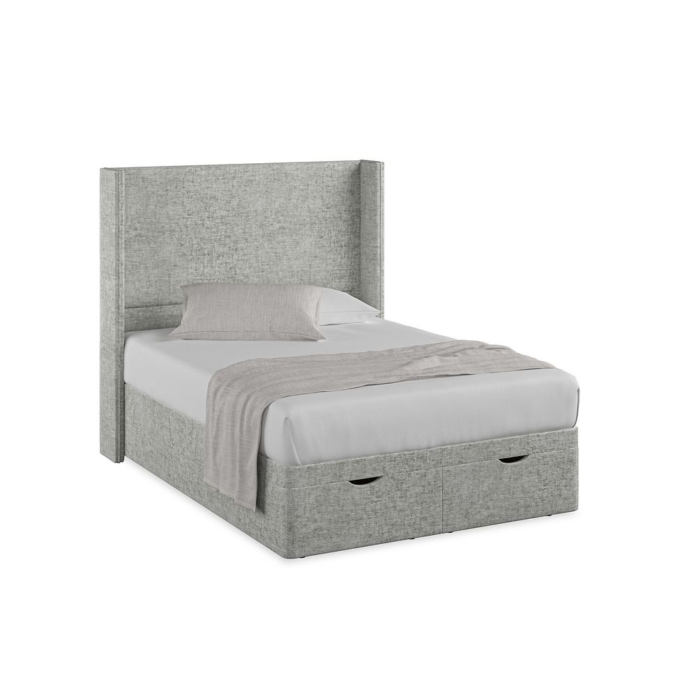 Penzance Double Storage Ottoman Bed with Winged Headboard in Brooklyn Fabric - Fallow Grey 1