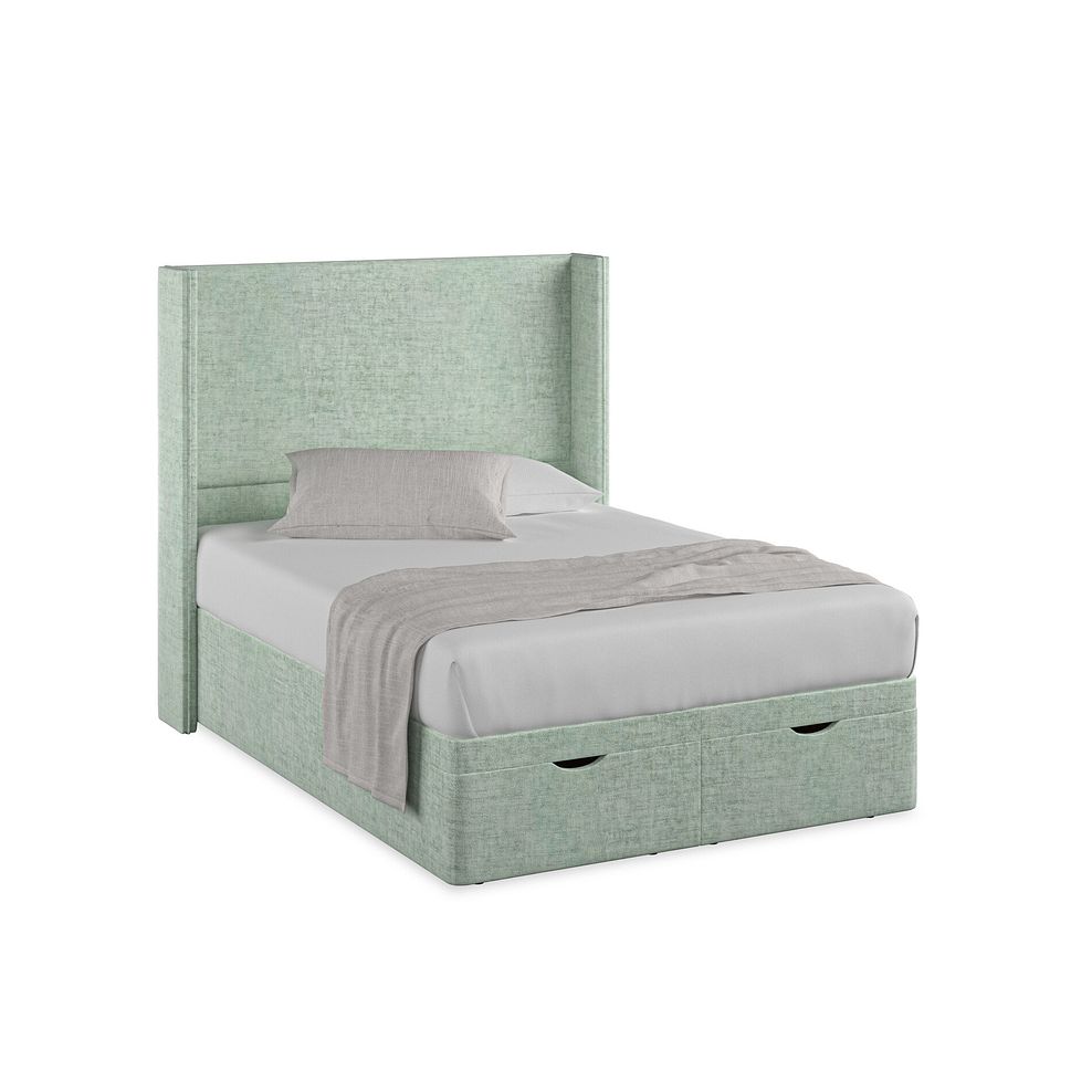 Penzance Double Storage Ottoman Bed with Winged Headboard in Brooklyn Fabric - Glacier 1