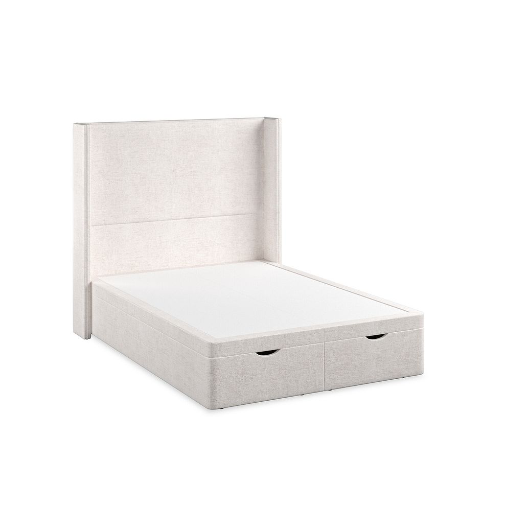 Penzance Double Storage Ottoman Bed with Winged Headboard in Brooklyn Fabric - Lace White 2