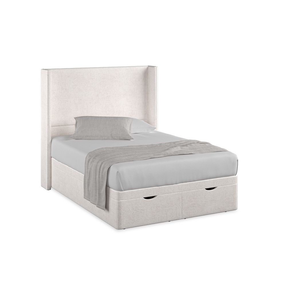 Penzance Double Storage Ottoman Bed with Winged Headboard in Brooklyn Fabric - Lace White 1
