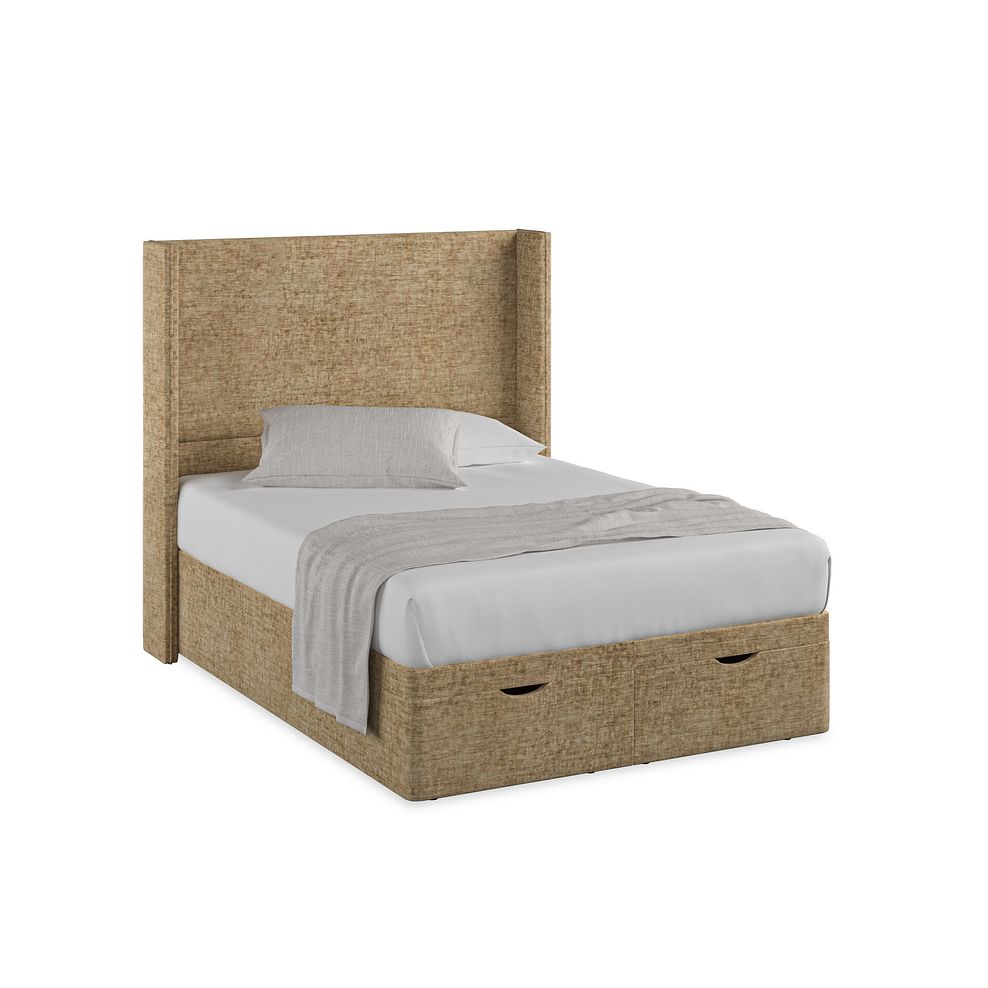 Penzance Double Storage Ottoman Bed with Winged Headboard in Brooklyn Fabric - Saturn Mink 1