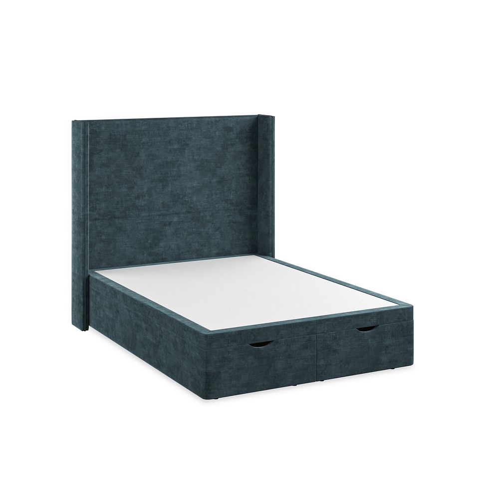 Penzance Double Storage Ottoman Bed with Winged Headboard in Heritage Velvet - Airforce 2