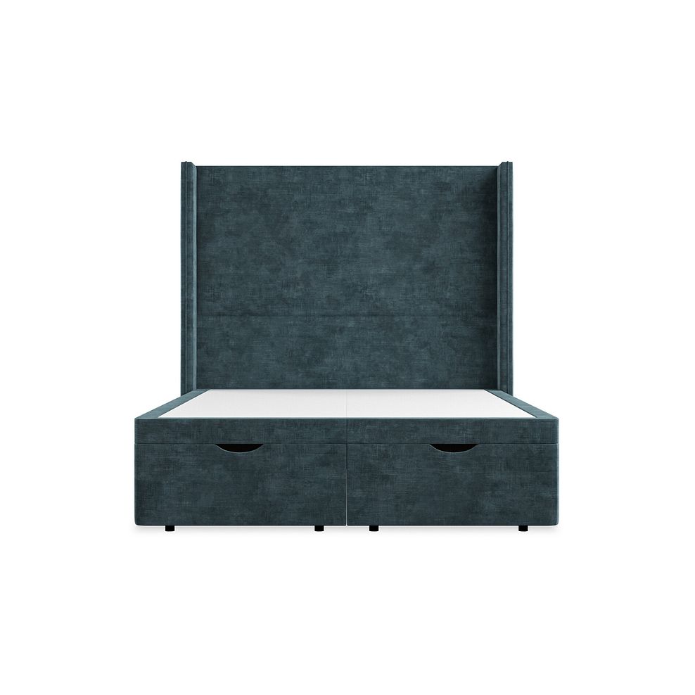 Penzance Double Storage Ottoman Bed with Winged Headboard in Heritage Velvet - Airforce 4