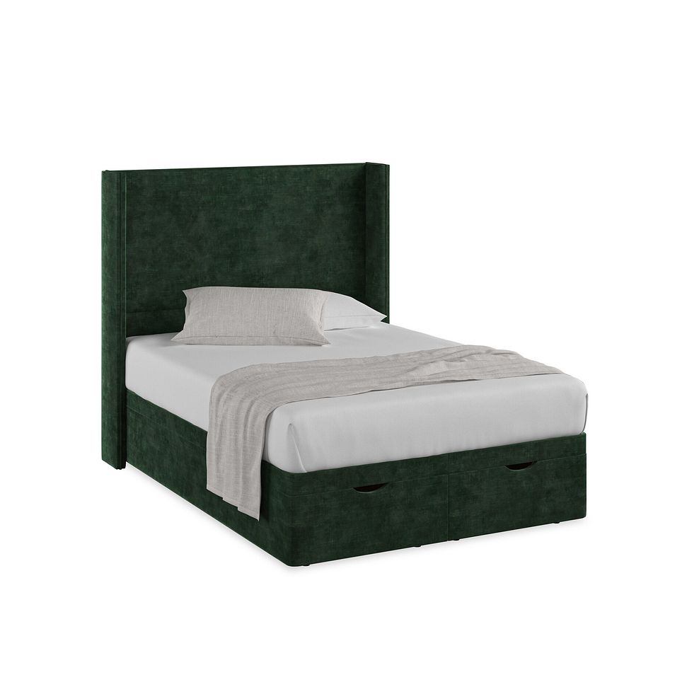 Penzance Double Storage Ottoman Bed with Winged Headboard in Heritage Velvet - Bottle Green 1