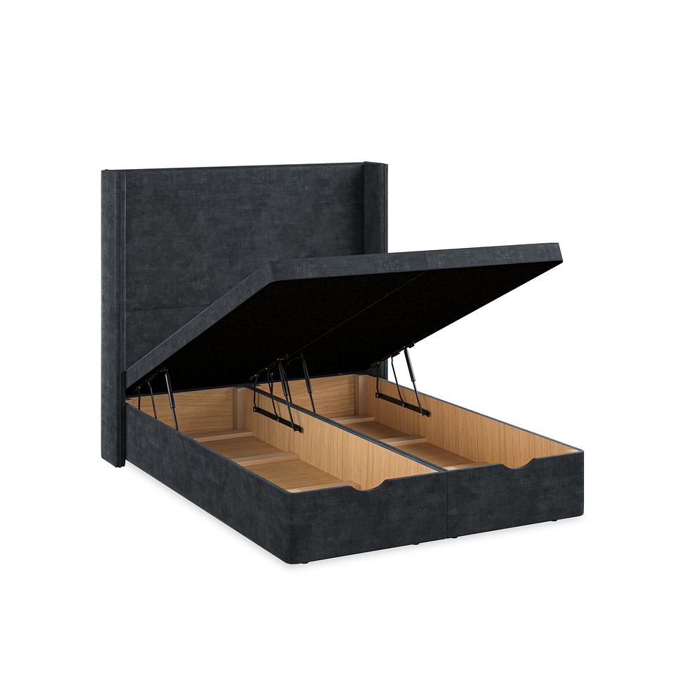 Penzance Double Storage Ottoman Bed with Winged Headboard in Heritage Velvet - Charcoal 3