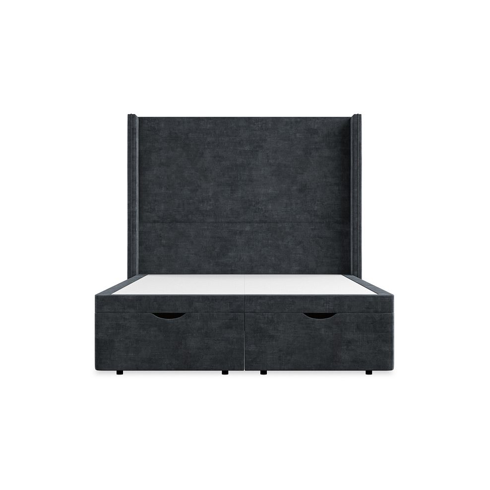 Penzance Double Storage Ottoman Bed with Winged Headboard in Heritage Velvet - Charcoal 4