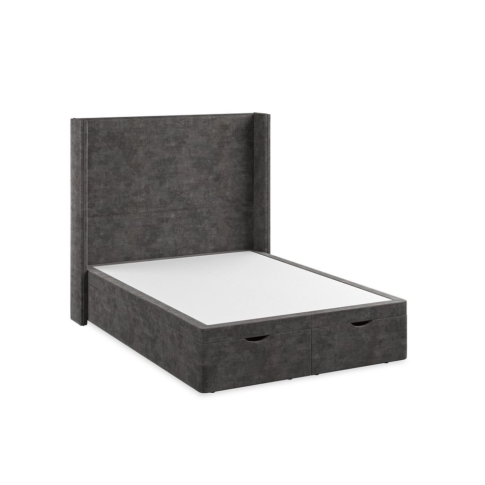 Penzance Double Storage Ottoman Bed with Winged Headboard in Heritage Velvet - Steel 2
