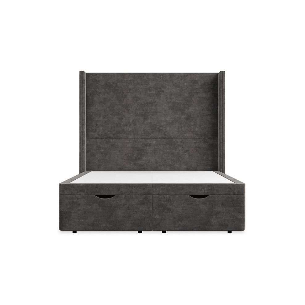 Penzance Double Storage Ottoman Bed with Winged Headboard in Heritage Velvet - Steel 4