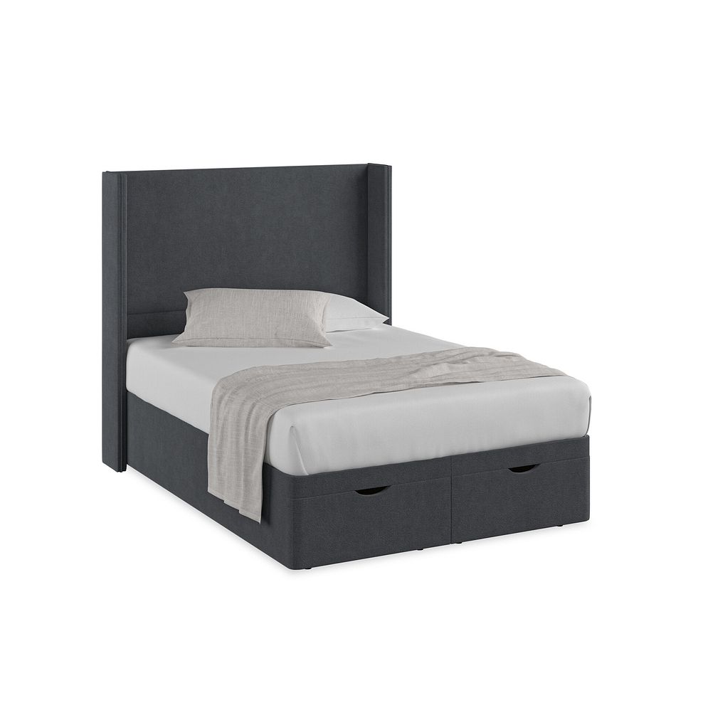 Penzance Double Storage Ottoman Bed with Winged Headboard in Venice Fabric - Anthracite 1