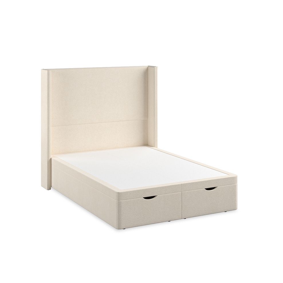 Penzance Double Storage Ottoman Bed with Winged Headboard in Venice Fabric - Cream 2