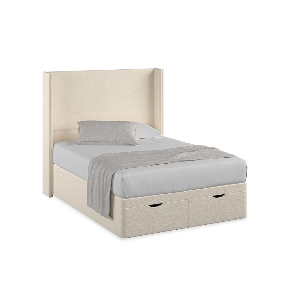 Penzance Double Storage Ottoman Bed with Winged Headboard in Venice Fabric - Cream 1