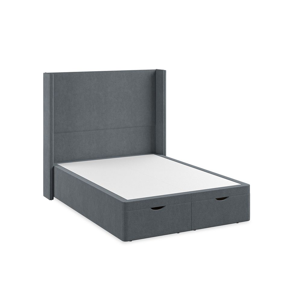 Penzance Double Storage Ottoman Bed with Winged Headboard in Venice Fabric - Graphite 2