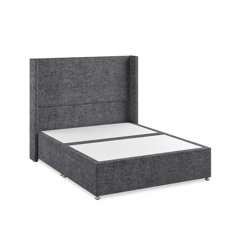 Penzance King-Size 2 Drawer Divan Bed with Winged Headboard in Brooklyn Fabric - Asteroid Grey 2