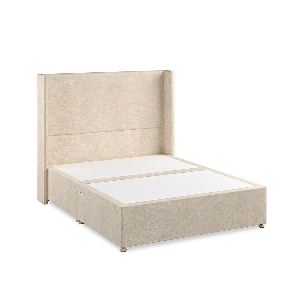 Penzance King-Size 2 Drawer Divan Bed with Winged Headboard in Brooklyn Fabric - Eggshell 2