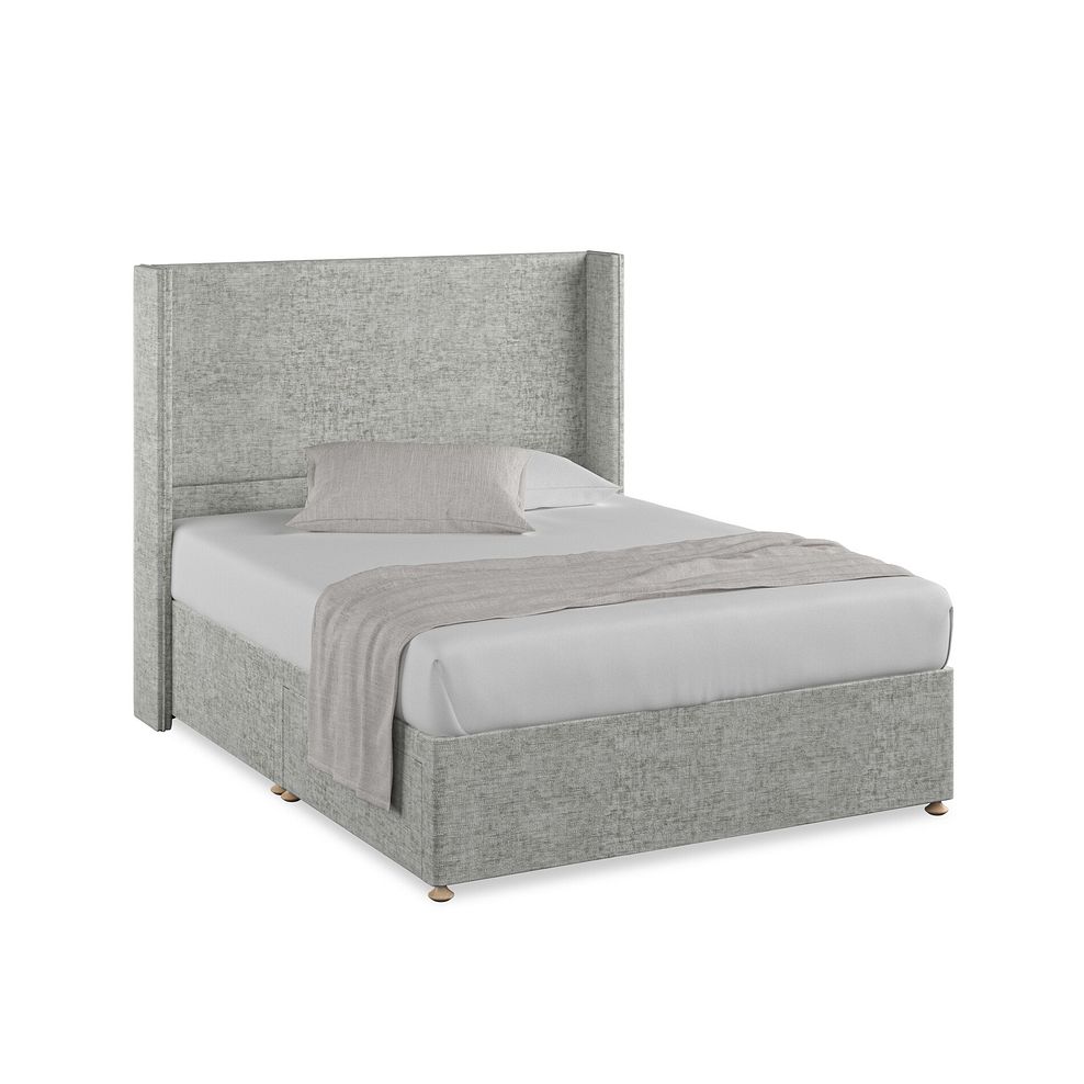 Penzance King-Size 2 Drawer Divan Bed with Winged Headboard in Brooklyn Fabric - Fallow Grey 1