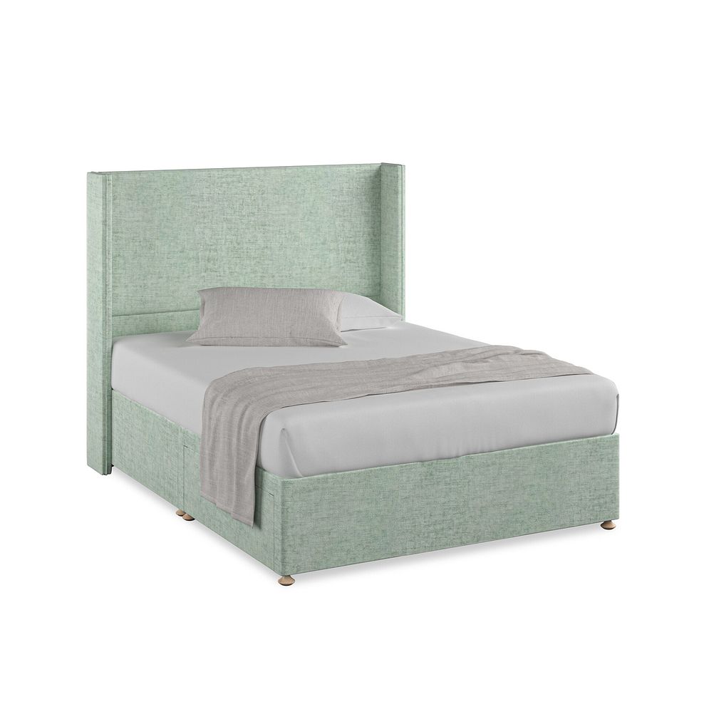 Penzance King-Size 2 Drawer Divan Bed with Winged Headboard in Brooklyn Fabric - Glacier 1