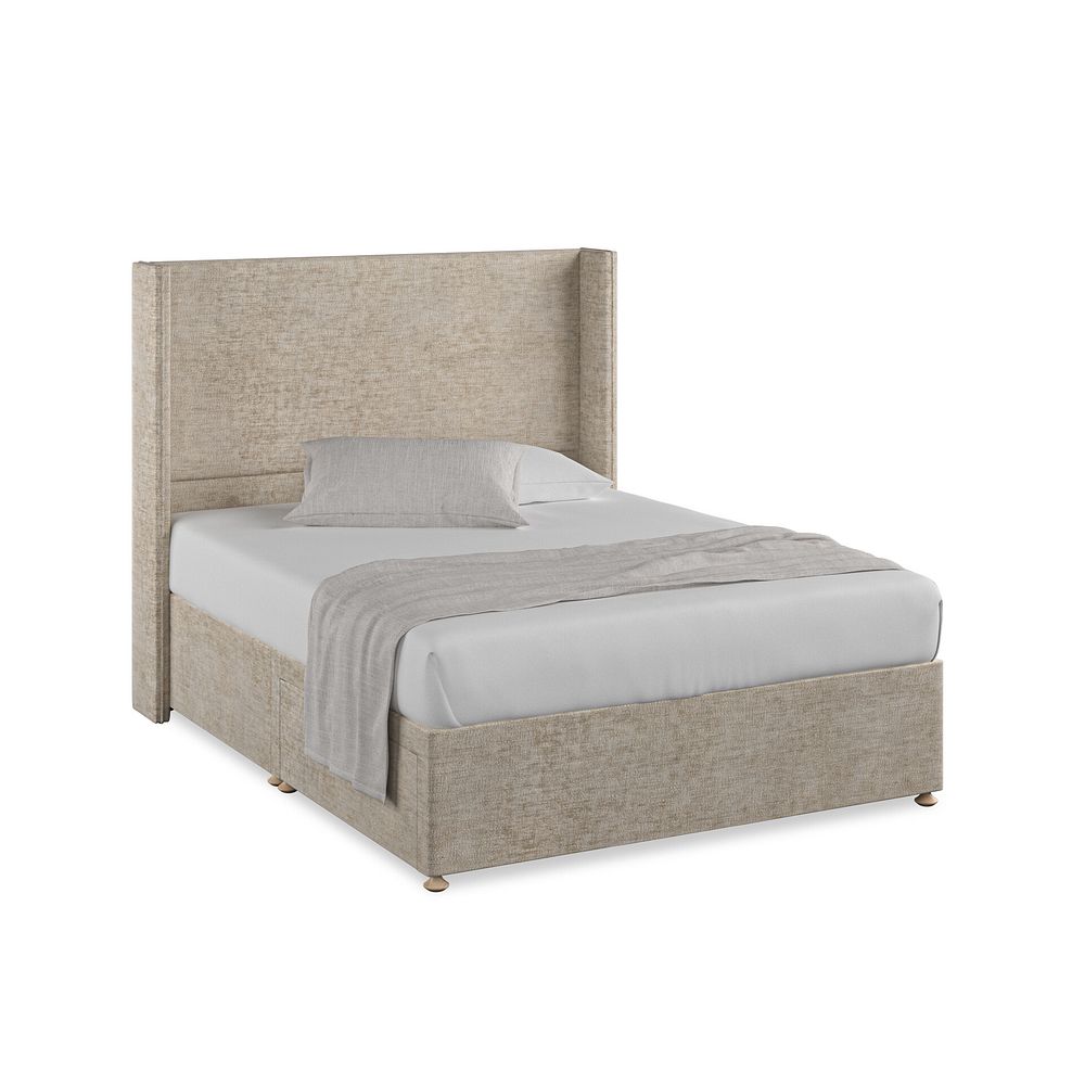 Penzance King-Size 2 Drawer Divan Bed with Winged Headboard in Brooklyn Fabric - Quill Grey 1
