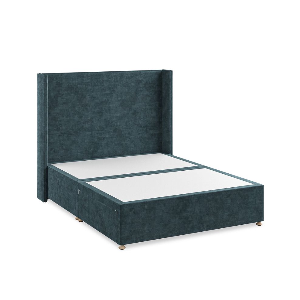 Penzance King-Size 2 Drawer Divan Bed with Winged Headboard in Heritage Velvet - Airforce 2