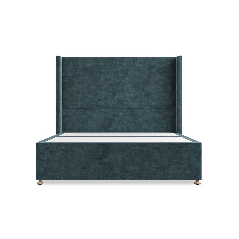 Penzance King-Size 2 Drawer Divan Bed with Winged Headboard in Heritage Velvet - Airforce 3