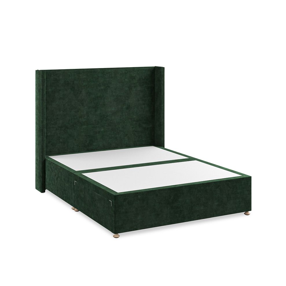 Penzance King-Size 2 Drawer Divan Bed with Winged Headboard in Heritage Velvet - Bottle Green 2