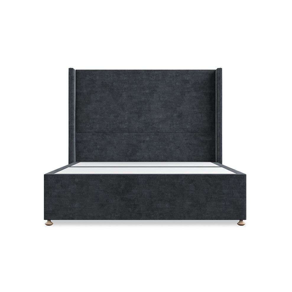 Penzance King-Size 2 Drawer Divan Bed with Winged Headboard in Heritage Velvet - Charcoal 3