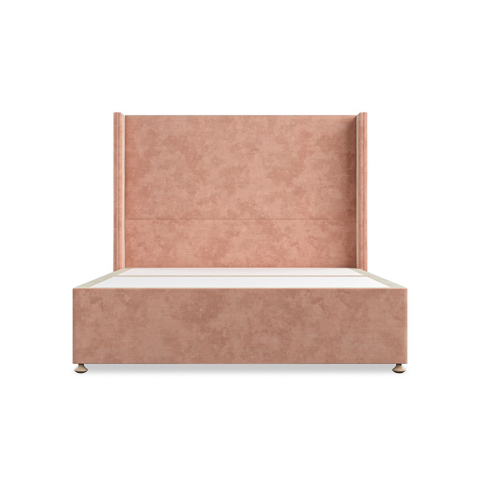 Penzance King-Size 2 Drawer Divan Bed with Winged Headboard in Heritage Velvet - Powder Pink 3