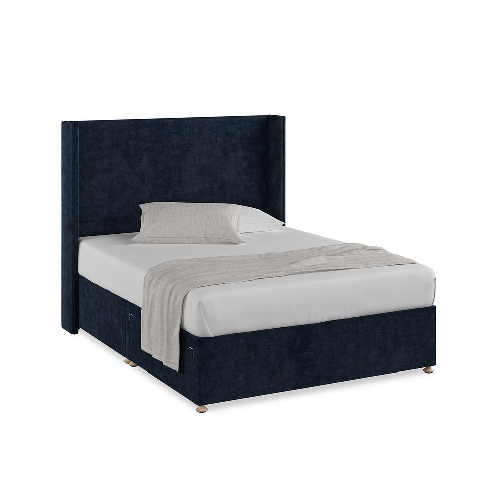 Penzance King-Size 2 Drawer Divan Bed with Winged Headboard in Heritage Velvet - Royal Blue 1