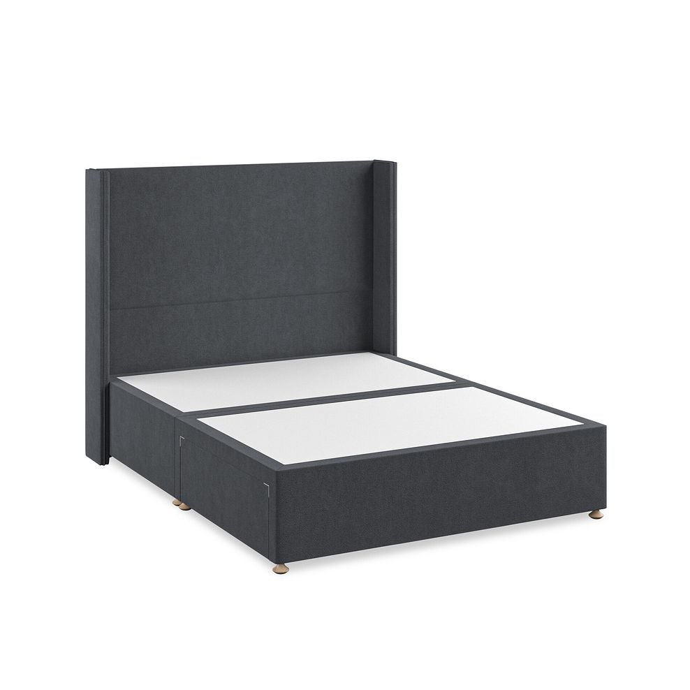 Penzance King-Size 2 Drawer Divan Bed with Winged Headboard in Venice Fabric - Anthracite 2