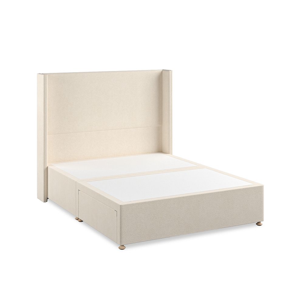 Penzance King-Size 2 Drawer Divan Bed with Winged Headboard in Venice Fabric - Cream 2