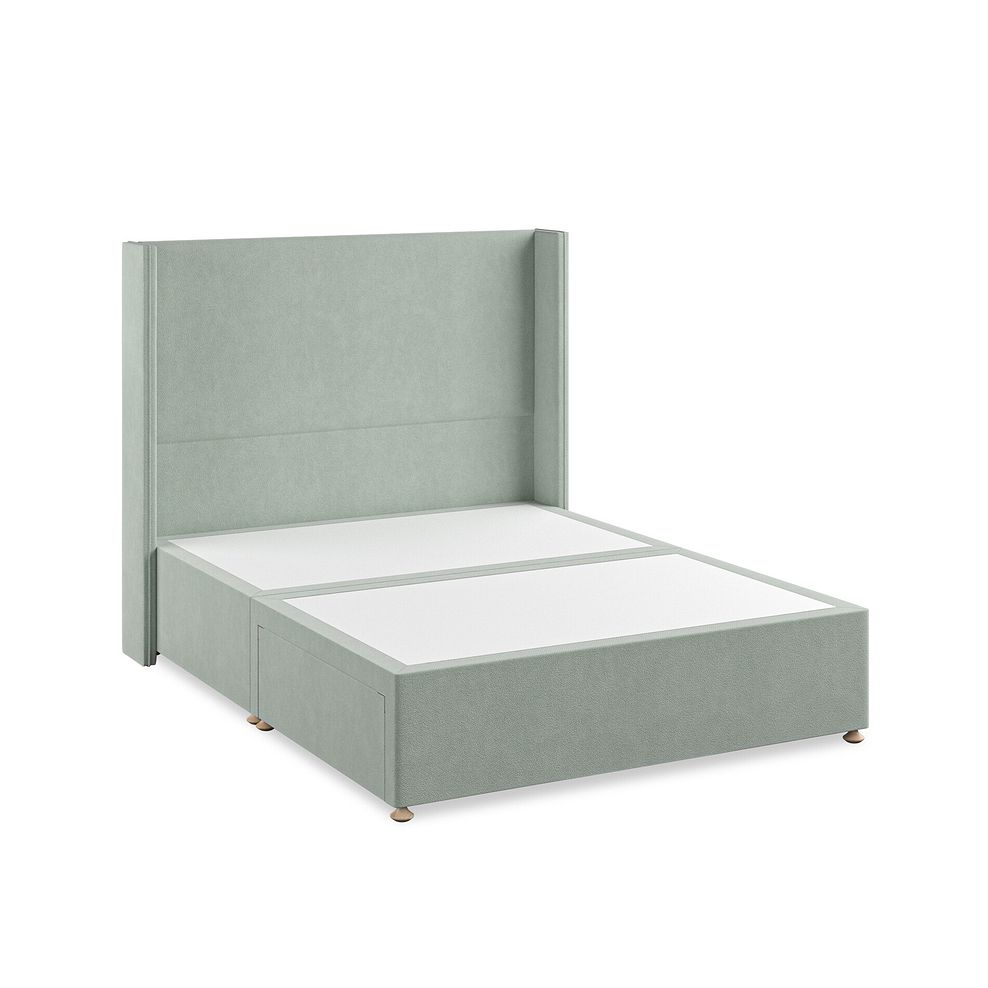 Penzance King-Size 2 Drawer Divan Bed with Winged Headboard in Venice Fabric - Duck Egg 2