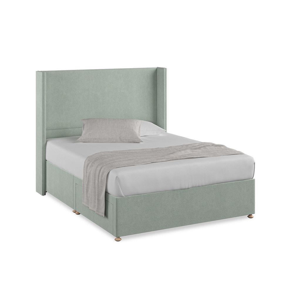 Penzance King-Size 2 Drawer Divan Bed with Winged Headboard in Venice Fabric - Duck Egg 1