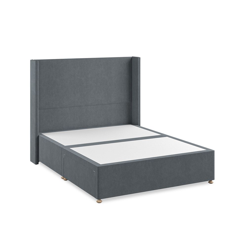 Penzance King-Size 2 Drawer Divan Bed with Winged Headboard in Venice Fabric - Graphite 2