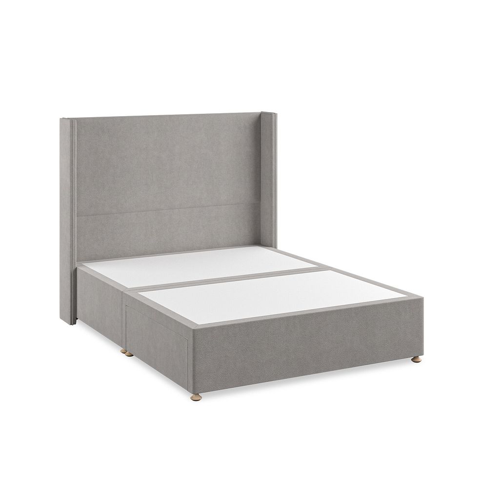 Penzance King-Size 2 Drawer Divan Bed with Winged Headboard in Venice Fabric - Grey 2