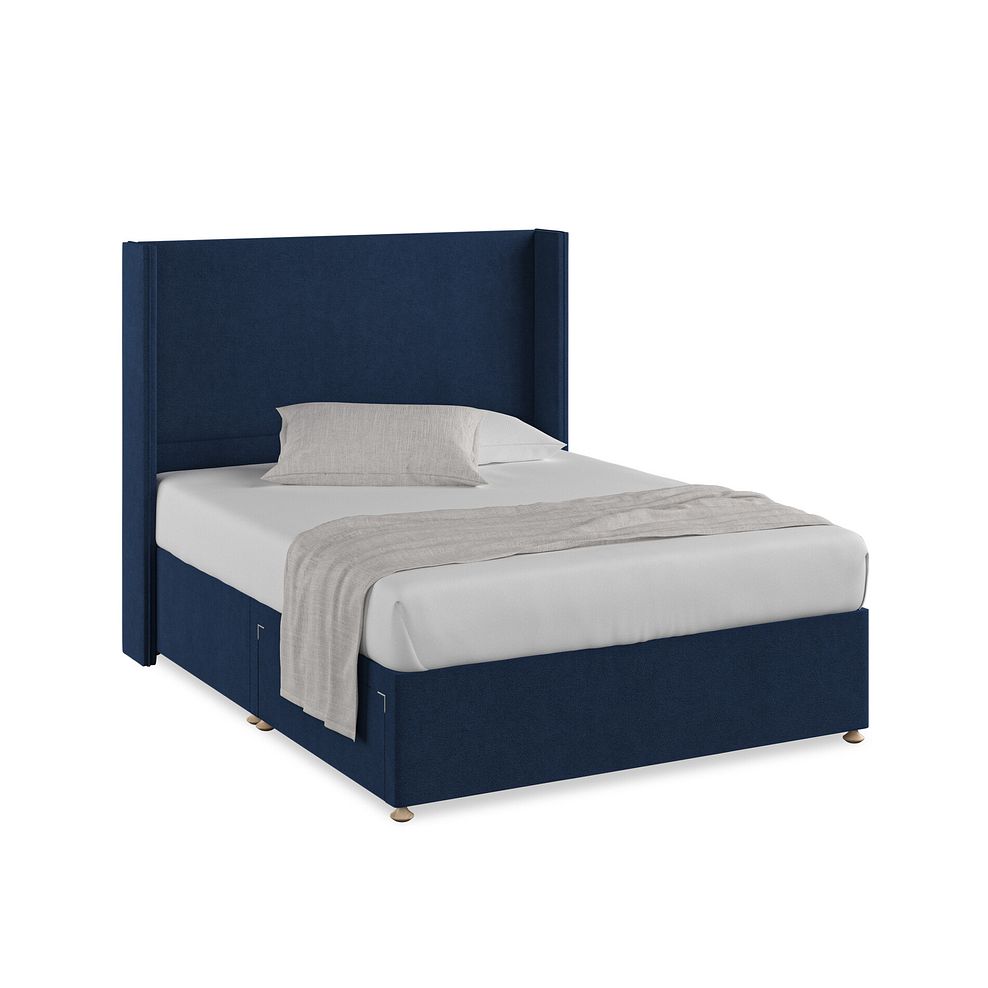 Penzance King-Size 2 Drawer Divan Bed with Winged Headboard in Venice Fabric - Marine 1