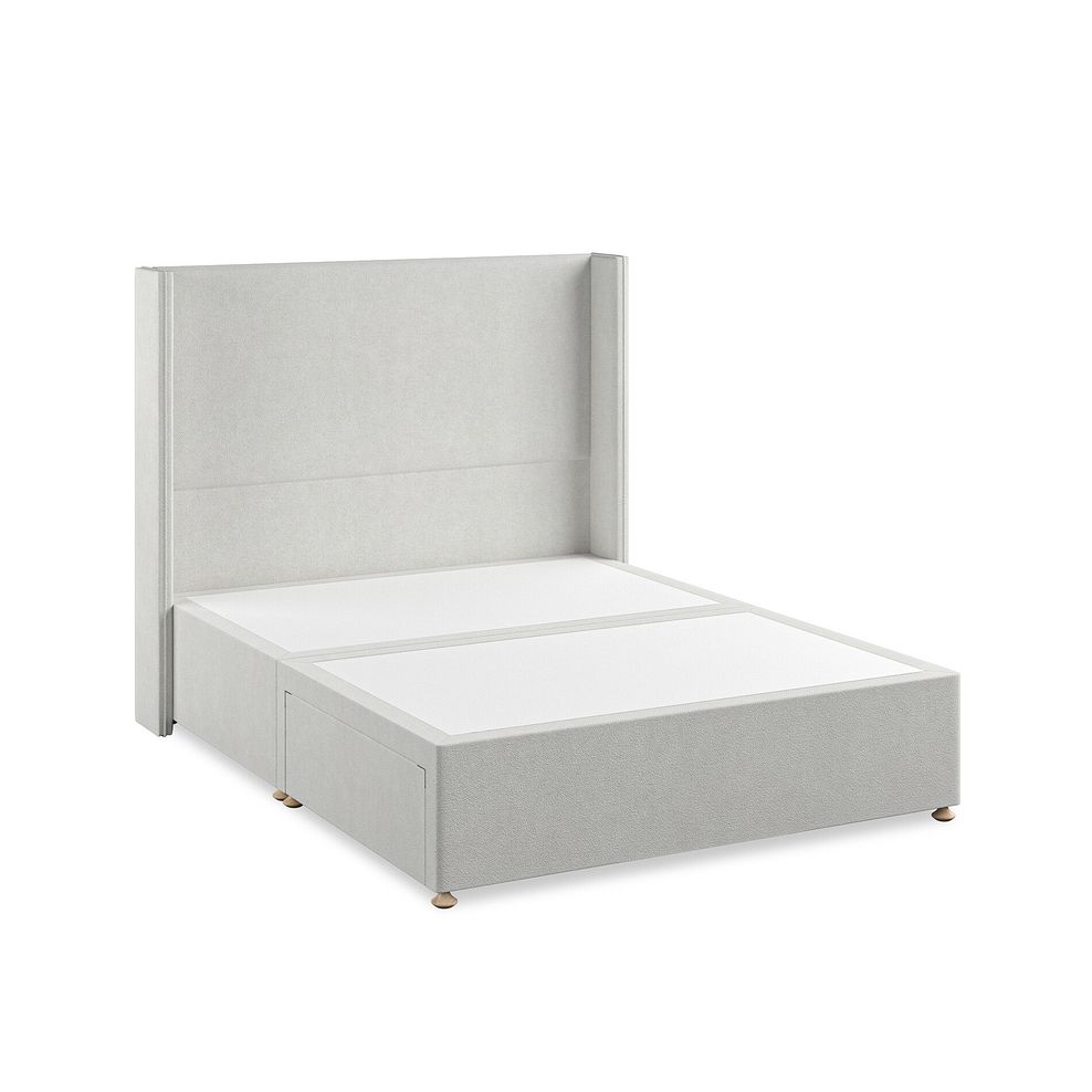 Penzance King-Size 2 Drawer Divan Bed with Winged Headboard in Venice Fabric - Silver 2