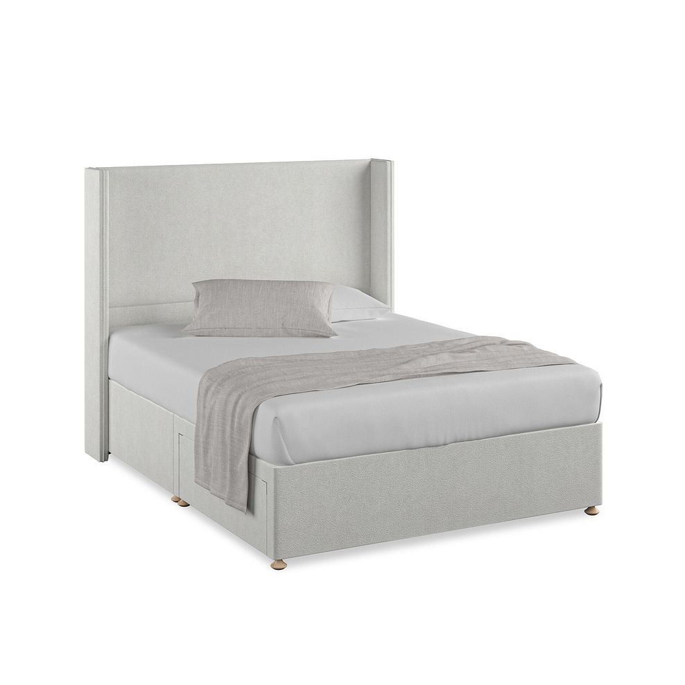 Penzance King-Size 2 Drawer Divan Bed with Winged Headboard in Venice Fabric - Silver 1