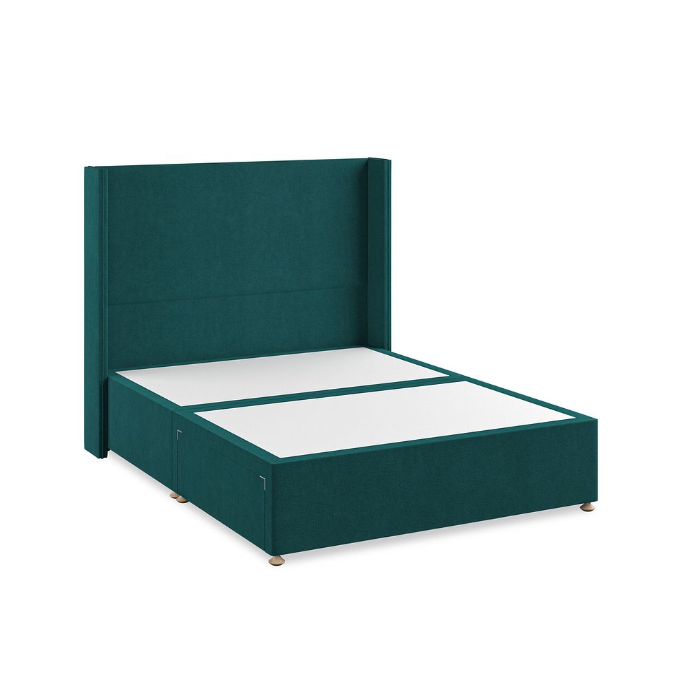 Penzance King-Size 2 Drawer Divan Bed with Winged Headboard in Venice Fabric - Teal 2